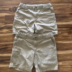 2 Pair Carhartt Men Shorts 36 Rugged Flex Relaxed Fit Tan Stretch Drawstring